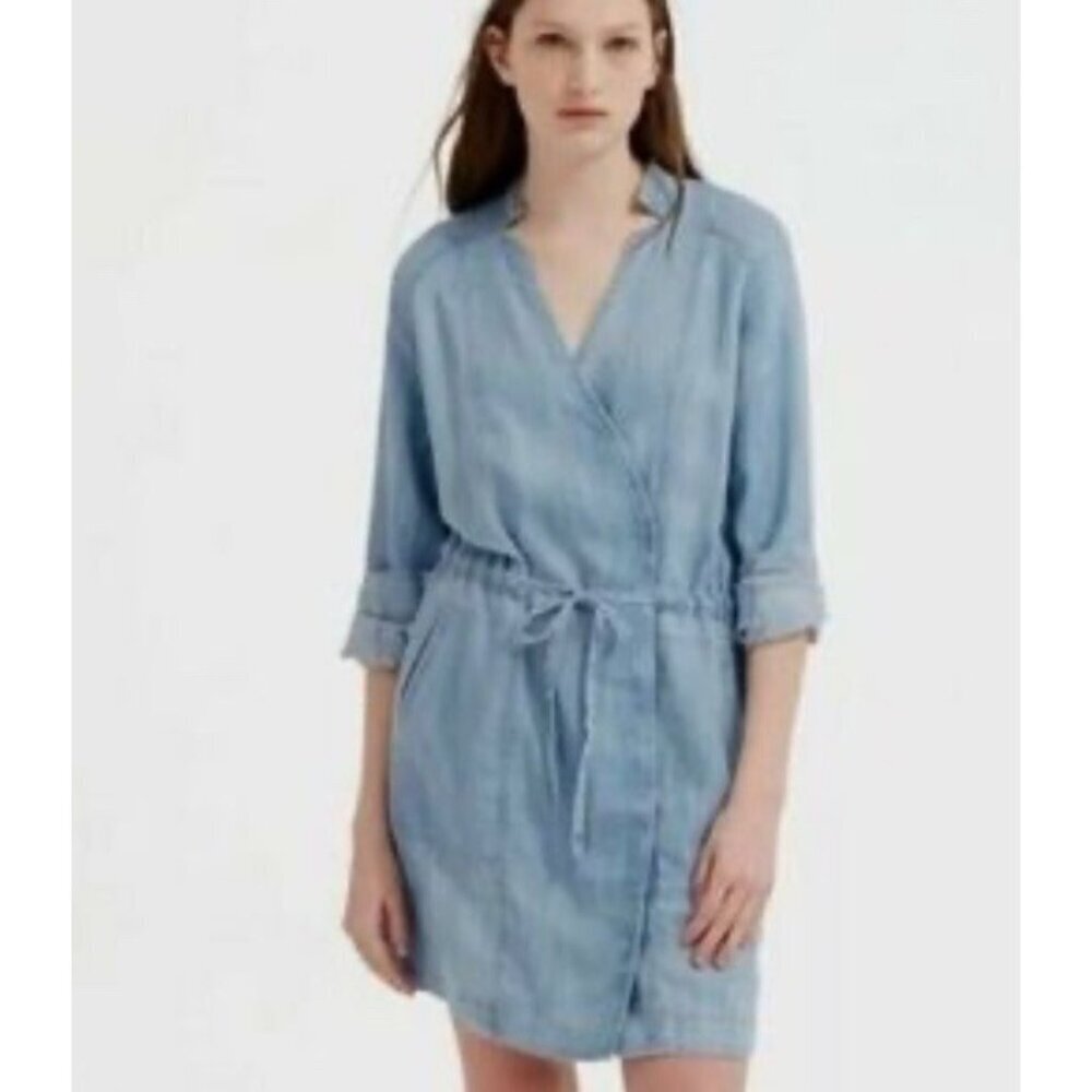 Lou And Grey Lyocell Chambray Button Up Dress Sm Oversized Boho Coastal‎ Utility